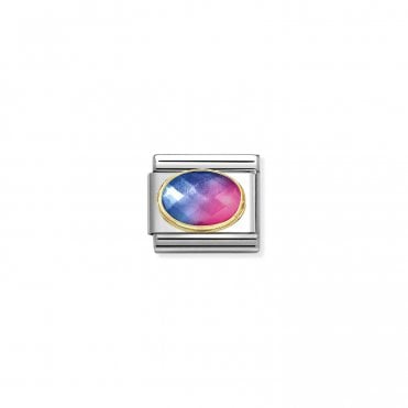 Yellow Gold Faceted Light Blue & Red Stone Charm