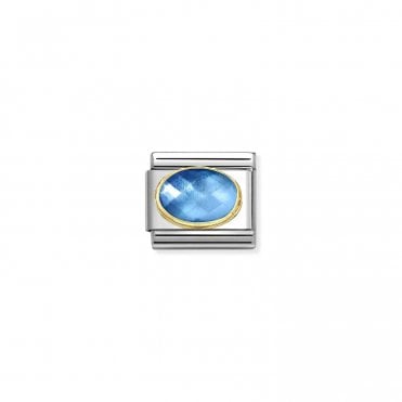 Yellow Gold Faceted Light Blue Stone Charm