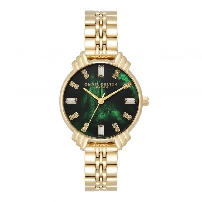 OLIVIA BURTON Art Deco Midi Dial Emerald Green & Gold Bracelet Watch