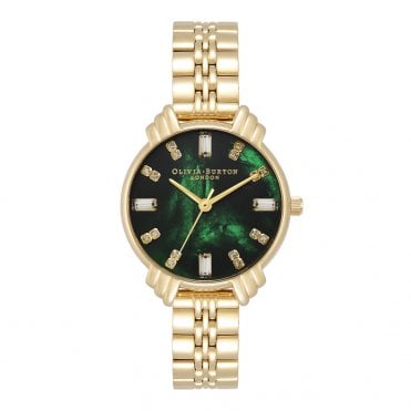 Art Deco Midi Dial Emerald Green & Gold Bracelet Watch
