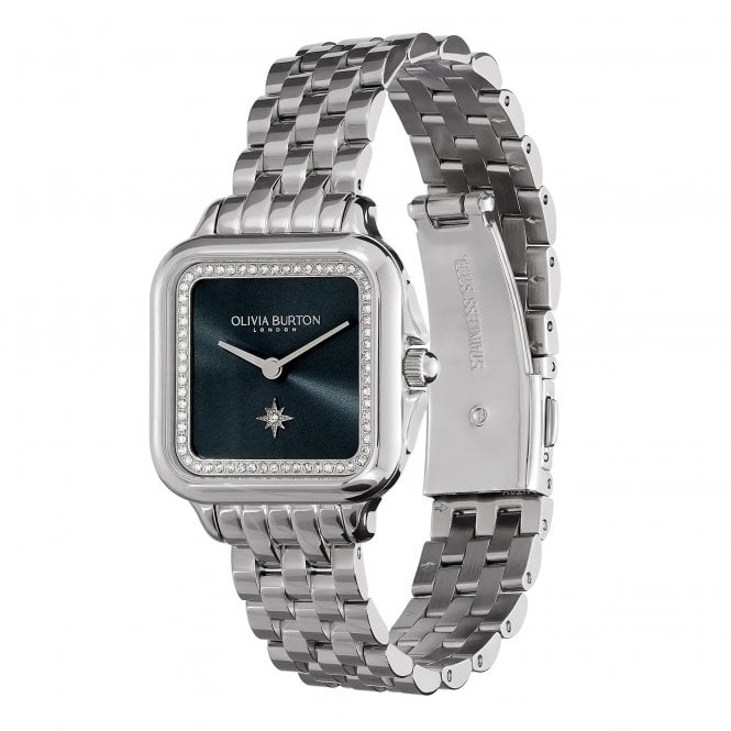 OLIVIA BURTON Classic 28mm Grosvenor Blue & Silver Bracelet Watch