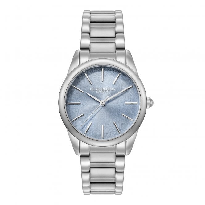 OLIVIA BURTON Glowful Sky Blue 34mm Classic Silver Bracelet Watch