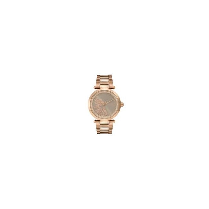 OLIVIA BURTON Signature Floral T-Bar 34mm Grey and Carnation Gold Bracelet Watch