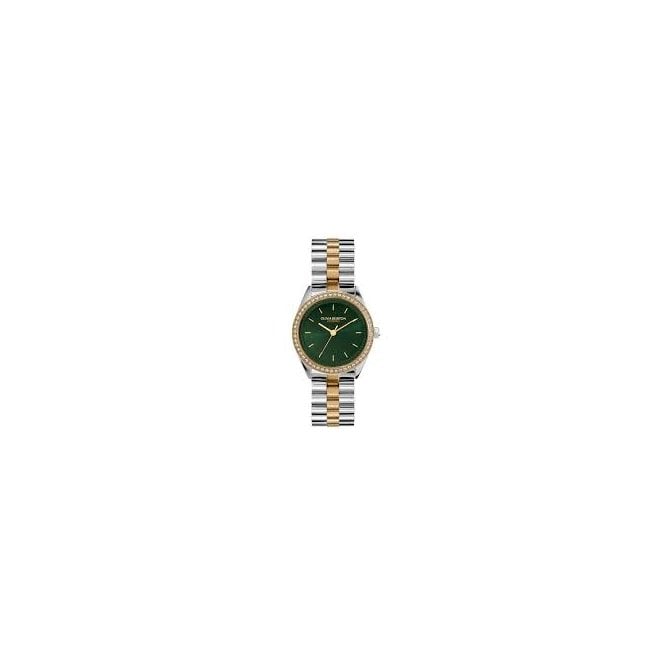 OLIVIA BURTON Sports Luxe Bejewelled 34mm Forest Green Two Tone Bracelet Watch