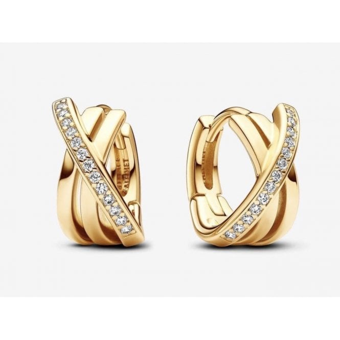 PANDORA 14ct Gold Plated Crossover Pavé Hoop Earrings