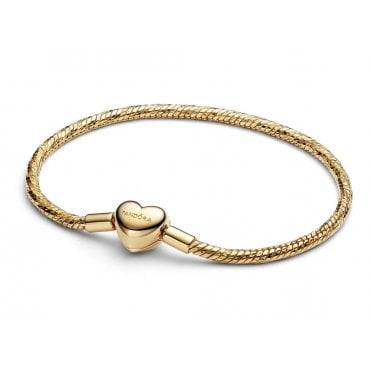 Pandora 14ct Gold Plated Heart Clasp Faceted Snake Chain Bracelet