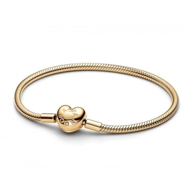PANDORA 14ct Gold Plated Heart Clasp Snake Chain Bracelet