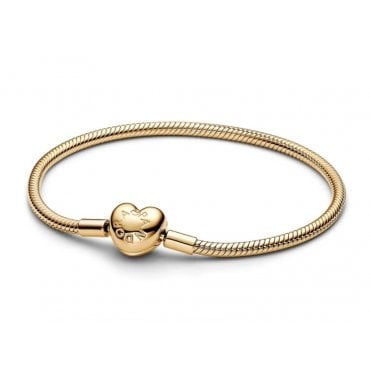 Pandora 14ct Gold Plated Heart Clasp Snake Chain Bracelet