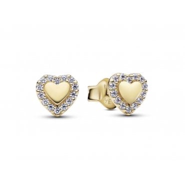 Pandora 14ct Gold Plated Heart Halo Stud Earrings