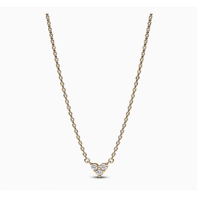 PANDORA 14ct Gold Plating Triple Stone Heart Collier Necklace