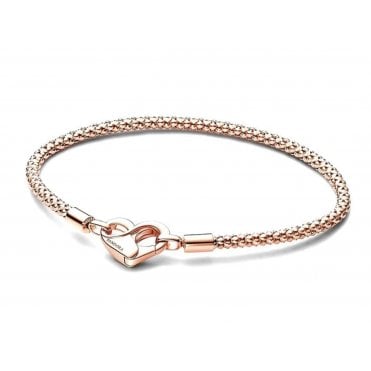 Pandora 14ct Rose Gold Plated Heart Clasp Studded Chain Bracelet