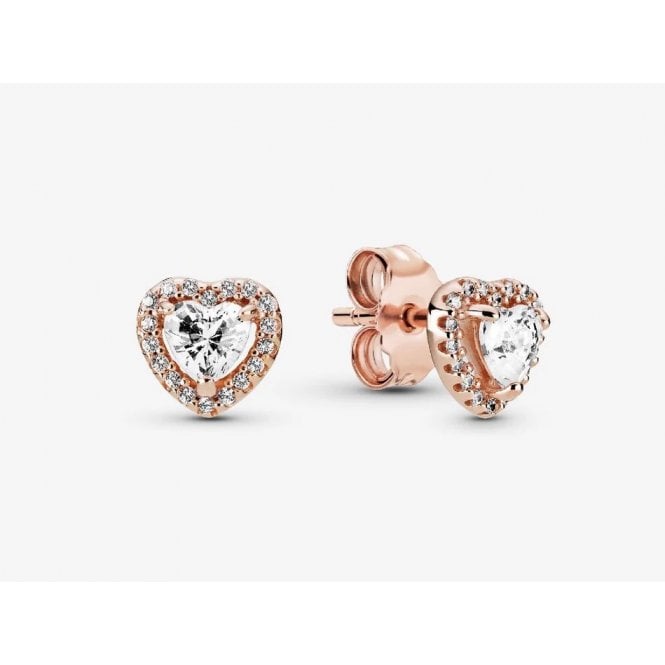 PANDORA 14ct Rose Gold Plated Sparkling Elevated Heart Stud Earrings