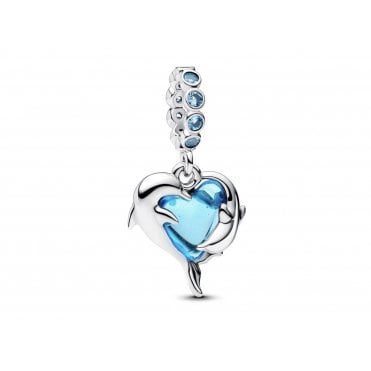 Blue Murano Glass Dolphins Dangle Charm