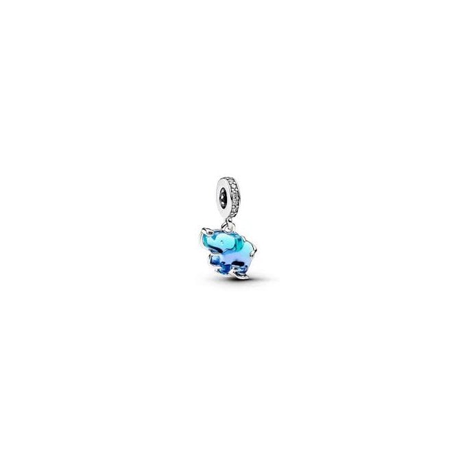 PANDORA Blue Murano Glass Elephant Dangle Charm