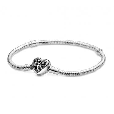 Pandora Family Tree Heart Clasp Snake Chain Bracelet