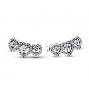 Pandora Halo Heart Trilogy Stud Earrings