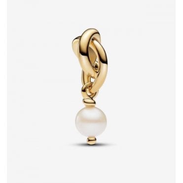 June Birthstone Pearl Gold Plated Eternity Circle Dangle Charm