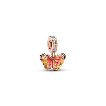 Pink & Yellow Murano Glass Butterfly Dangle Charm