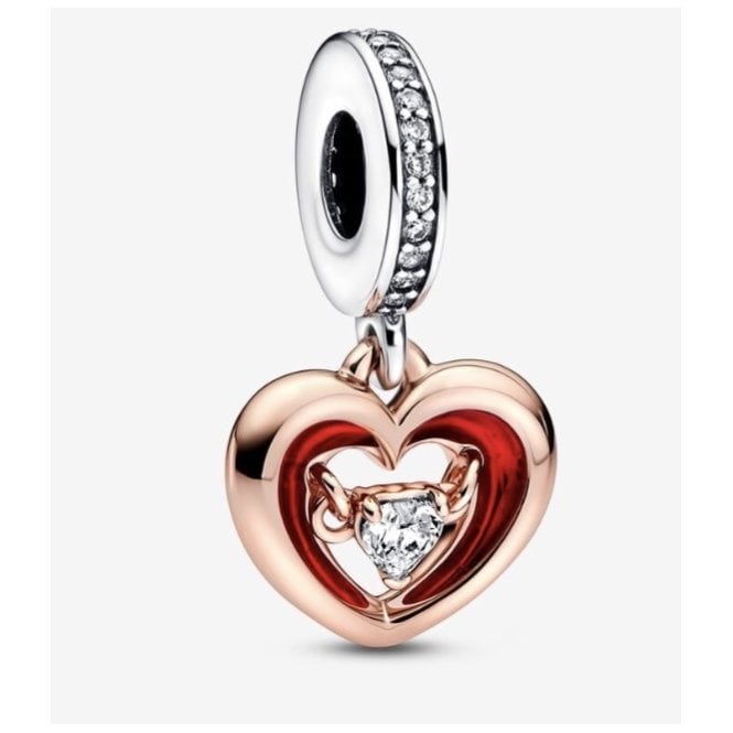 PANDORA Rose Gold Open Red Heart Charm