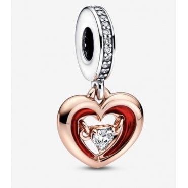 Rose Gold Open Red Heart Charm