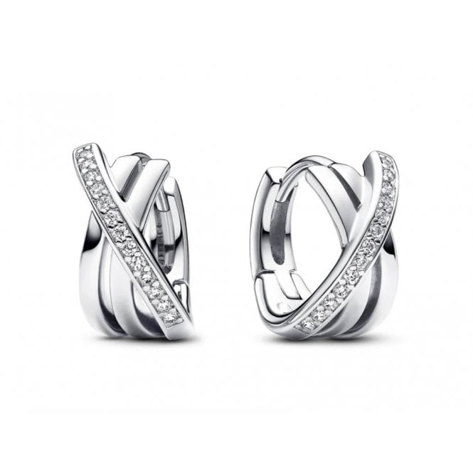 PANDORA Silver Crossover Pavé Hoop Earrings