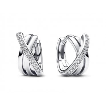 Pandora Silver Crossover Pavé Hoop Earrings