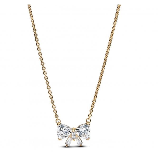 PANDORA Sparkling 14ct Gold Plated Bow Necklace