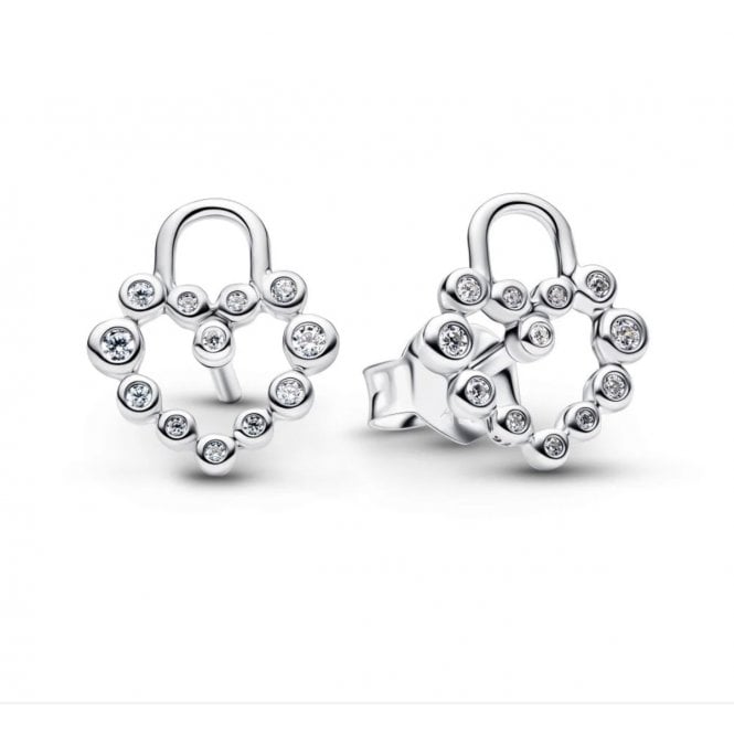 PANDORA Sparkling Heart Padlock Stud Earrings
