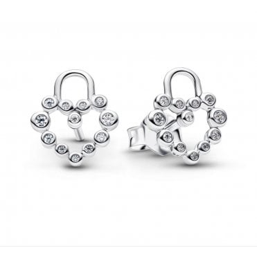 Pandora Sparkling Heart Padlock Stud Earrings