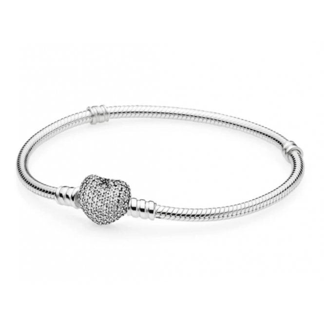 PANDORA Sparkling Heart Snake Chain Bracelet