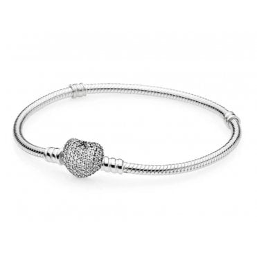 Pandora Sparkling Heart Snake Chain Bracelet