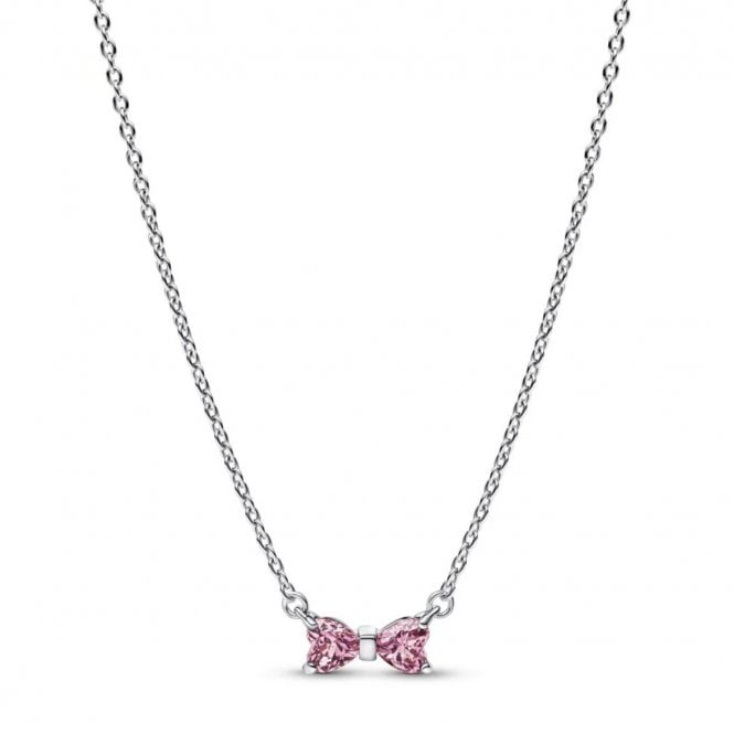 PANDORA Sparkling Pink Bow Pendant Necklace