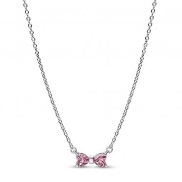 Pandora Sparkling Pink Bow Pendant Necklace