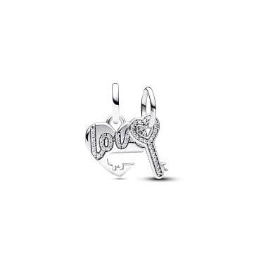 Splittable Love Heart & Key Dangle Charm