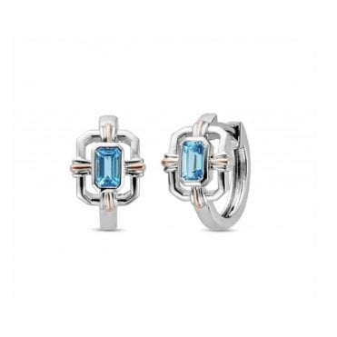 Royal Clogau® Silver Gateways Huggie Hoop Earrings with Swiss Blue Topaz