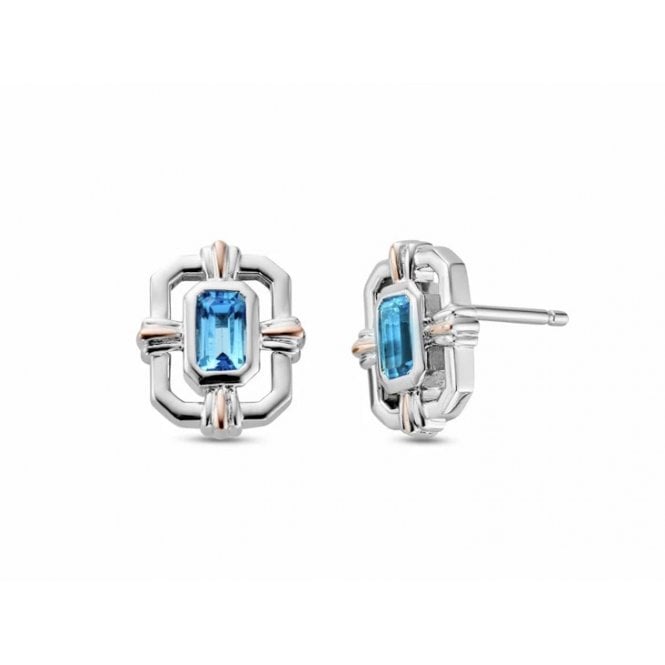 CLOGAU Royal ® Sterling Silver Gateways Stud Earrings with Swiss Blue Topaz
