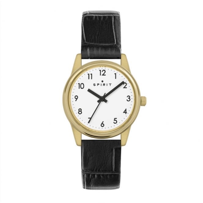 SPIRIT Gold Plated and Black Leather Strap Watch