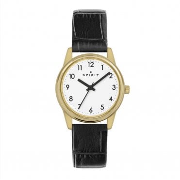Spirit Gold Plated and Black Leather Strap Watch