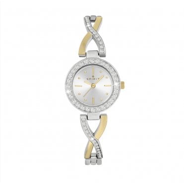 Spirit Silver & Gold Plated Stone Set Crossover Bracelet Watch