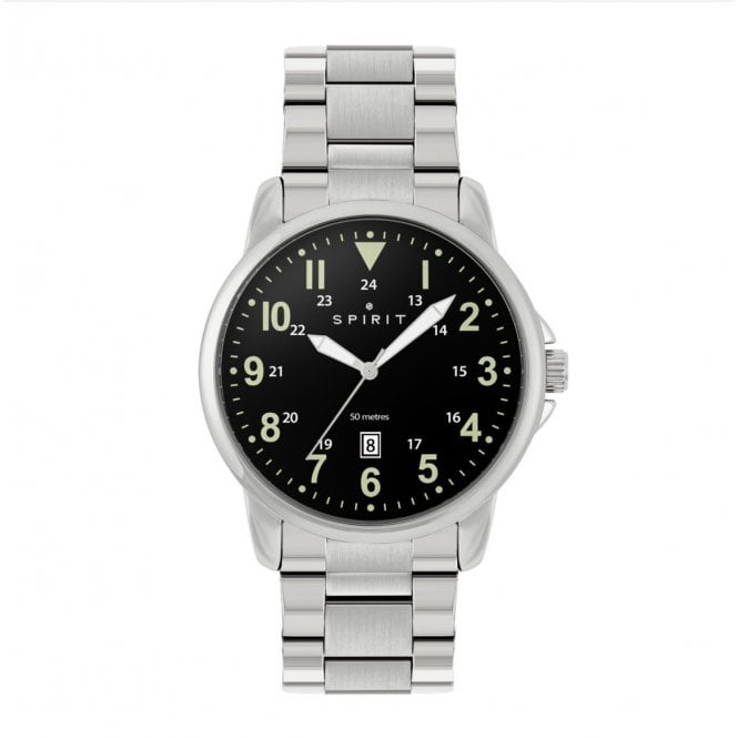 SPIRIT Silver Plated Black Dial Sporty Bracelet Watch