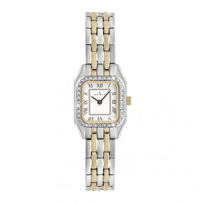 SPIRIT Square Silver and Gold Plated Stone Set Bracelet Watch