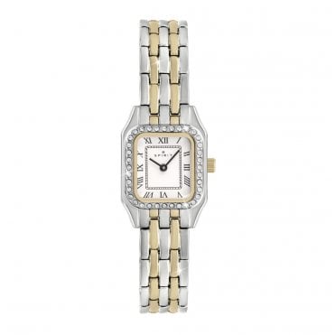 Spirit Square Silver and Gold Plated Stone Set Bracelet Watch