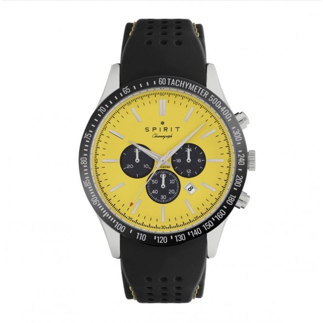 SPIRIT Tachymeter Yellow Dial Black Silicone Watch