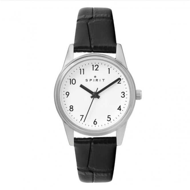 SPIRIT White Dial Black Leather Strap Watch