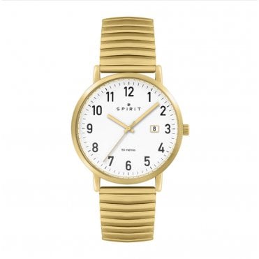 Spirit White Dial Gold Plated Expander Bracelet Watch