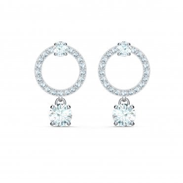 Attract Circle Pierced Earrings, White, Rhodium plated