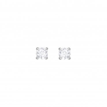 Attract Round Pierced Earrings, White, Rhodium plated
