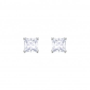 Attract Stud Pierced Earrings, White, Rhodium plated