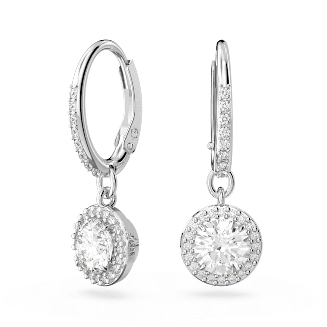 SWAROVSKI Constella drop earrings, Round cut, Pavé, White, Rhodium plated