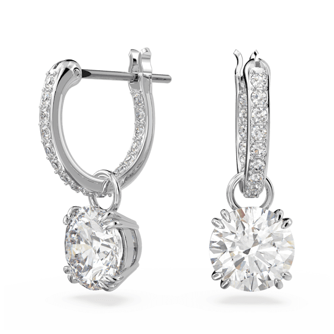 SWAROVSKI Constella drop earrings, Round cut, White, Rhodium plated